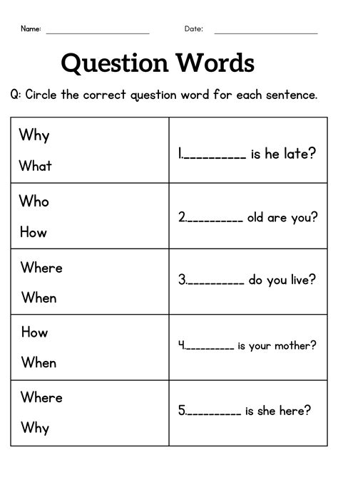 Wh questions worksheets